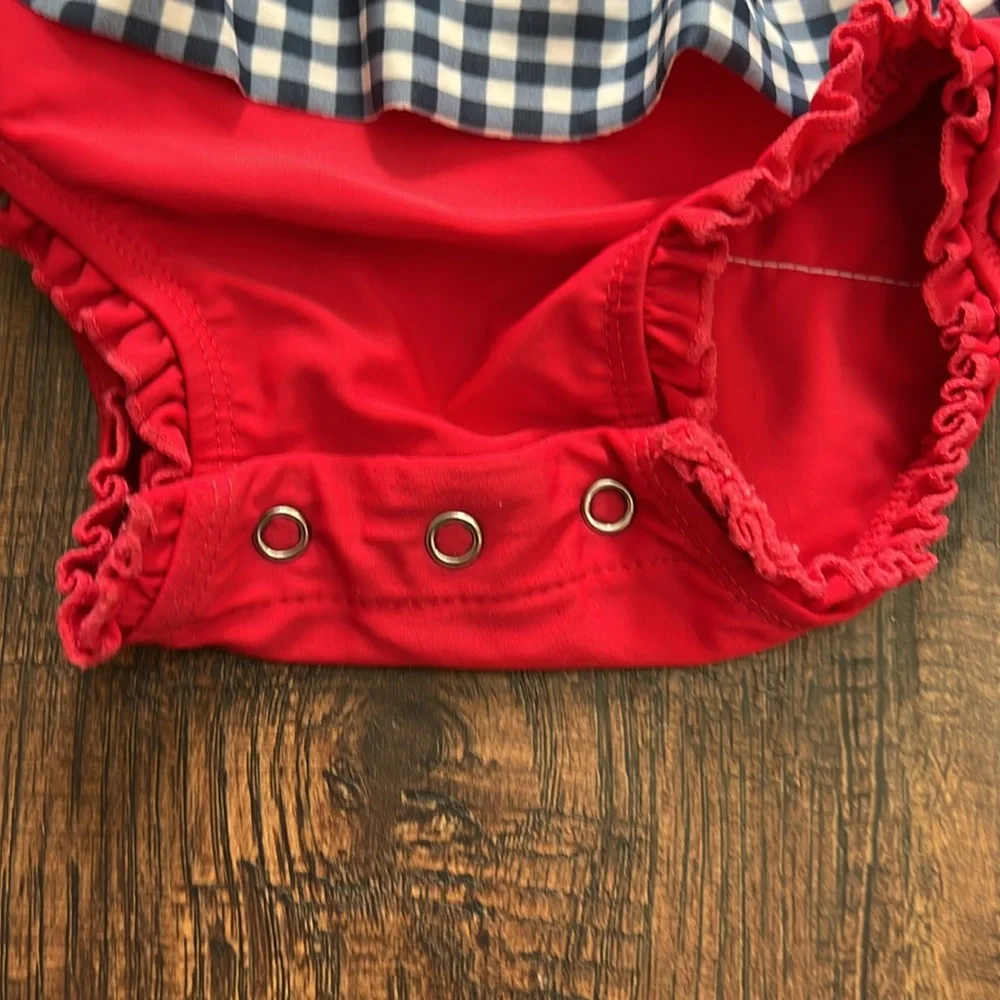 Ruffle Butts Americana gingham peplum rashguard toddler girl swimsuit - Picture 2 of 8